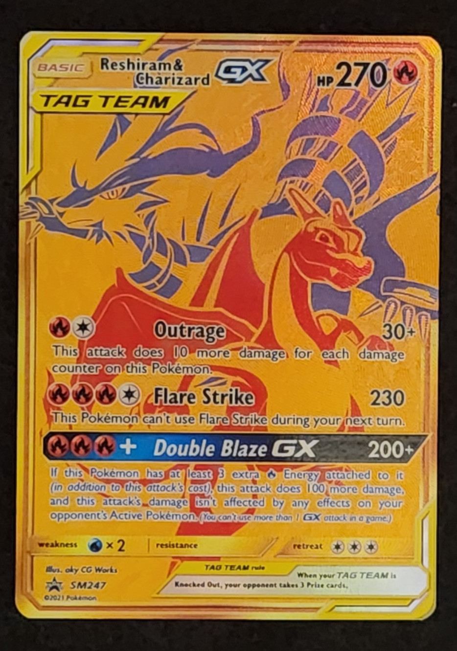 2021 Pokémon Black Star Promo Reshiram & Charizard GX Full Art #SM247 EX-NM