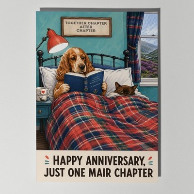 Cocker Spaniel Katze personalisierte Jubiläumskarte Schottischer Hund Katze