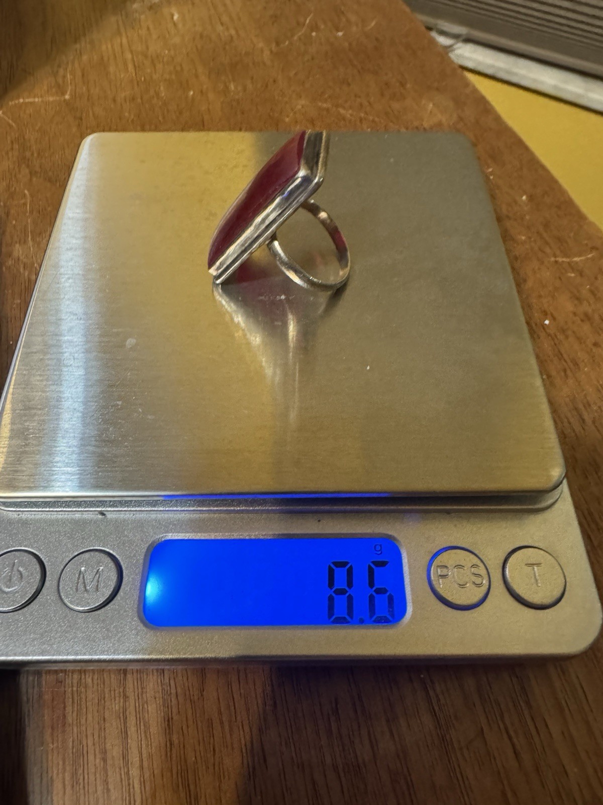 Vintage Red Jade Rectangular Solitaire Stone 925 … - image 6