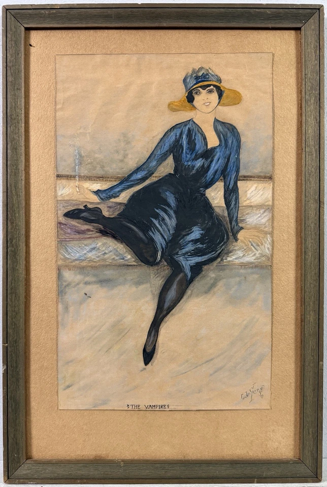 Early 20th C, C.L. Yens, 1919, Antique Gouache Painting, Portrait of Woman - Image 2 of 4