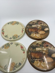 Stove Burner Covers 8" Cows Fruit Farm Vtg 80s Mom Kitchen Granny Core
