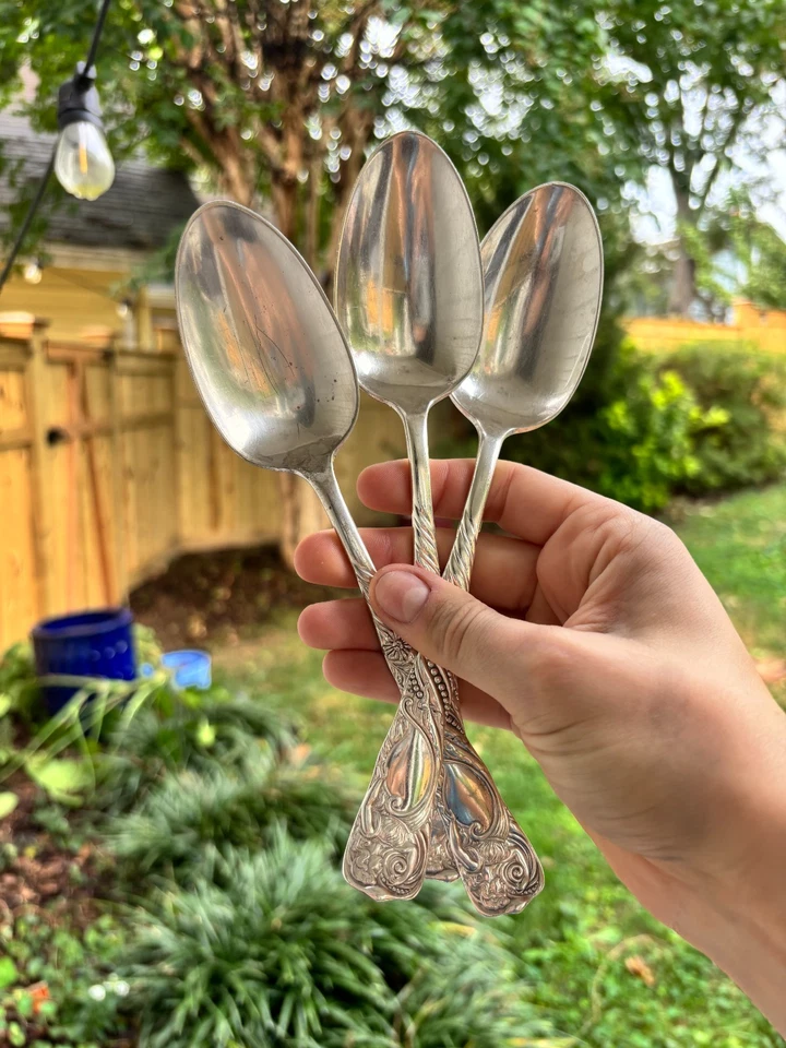 Juego de 3 cucharas para servir Art Nouveau Rogers & Broal sirena plateada Demitass  Foto 4 de 4