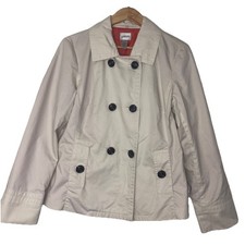 CHICOS Wmn's Double Breasted Cream Blazer Jacket Size 1 M 8 100 Cotton Lined