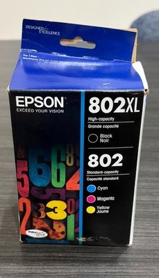 NEW GENUINE - EPSON 802XL COMBO INK CARTRIDGES - T802XL -BCS Sealed Bags 08/2024