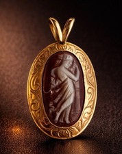 Antique Victorian 14 Kt Hard Stone Cameo Pendant 
