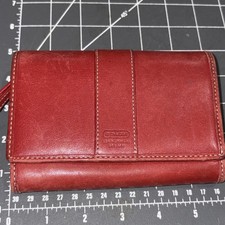 COACH Red Leather Wallet - 5 Card Slots  Zipper Coin Purse - Vintage