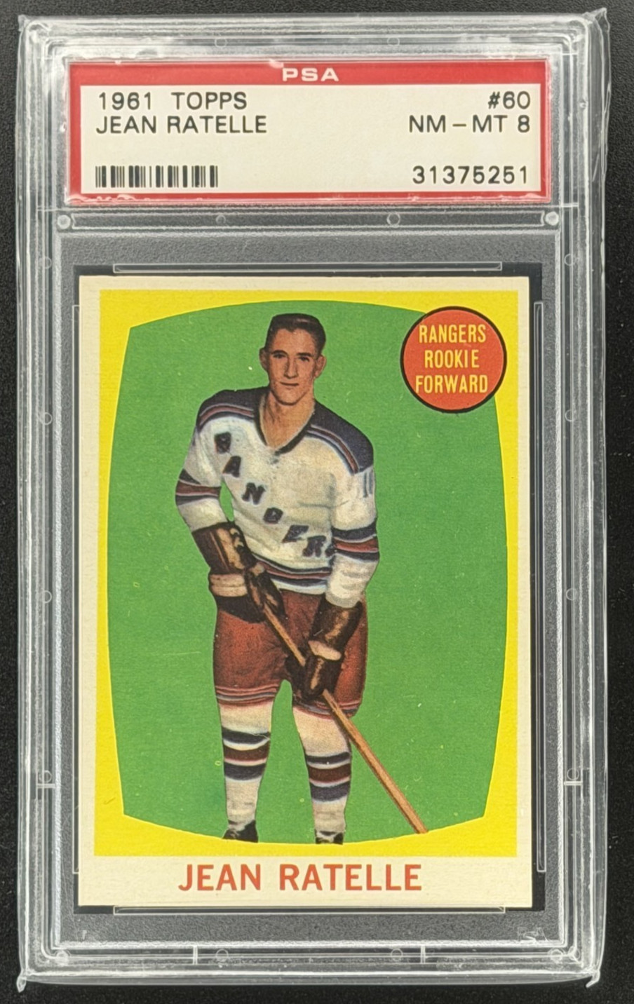 Topps 1961 Hockey Jean Ratelle Rookie RC PSA 8 NM - MT #60