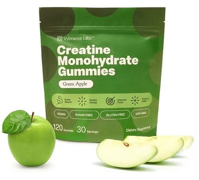 VYBRANCE LABS 3-in-1 Creatine Gummies 120 Ct Green Apple 5g Creatine Sealed
