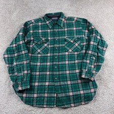 VINTAGE Pendleton Shirt Mens Large Green Plaid Flannel Wool Button Up 60s USA