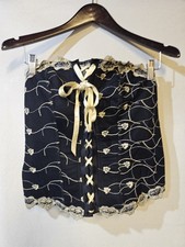 Cacique Women's Corset Top Plus 18/20 Black  Gold Lace Up Front