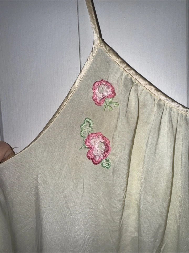 Винтажный Shadowline масло желтый вышитый акцент скольжения платье ночная рубашка 42 1 X - Изображение 3 из 4