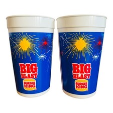 Set of 2 Vintage BIG BLAST Pepsi-Cola & Burger King Plastic Souvenir Cups Blue