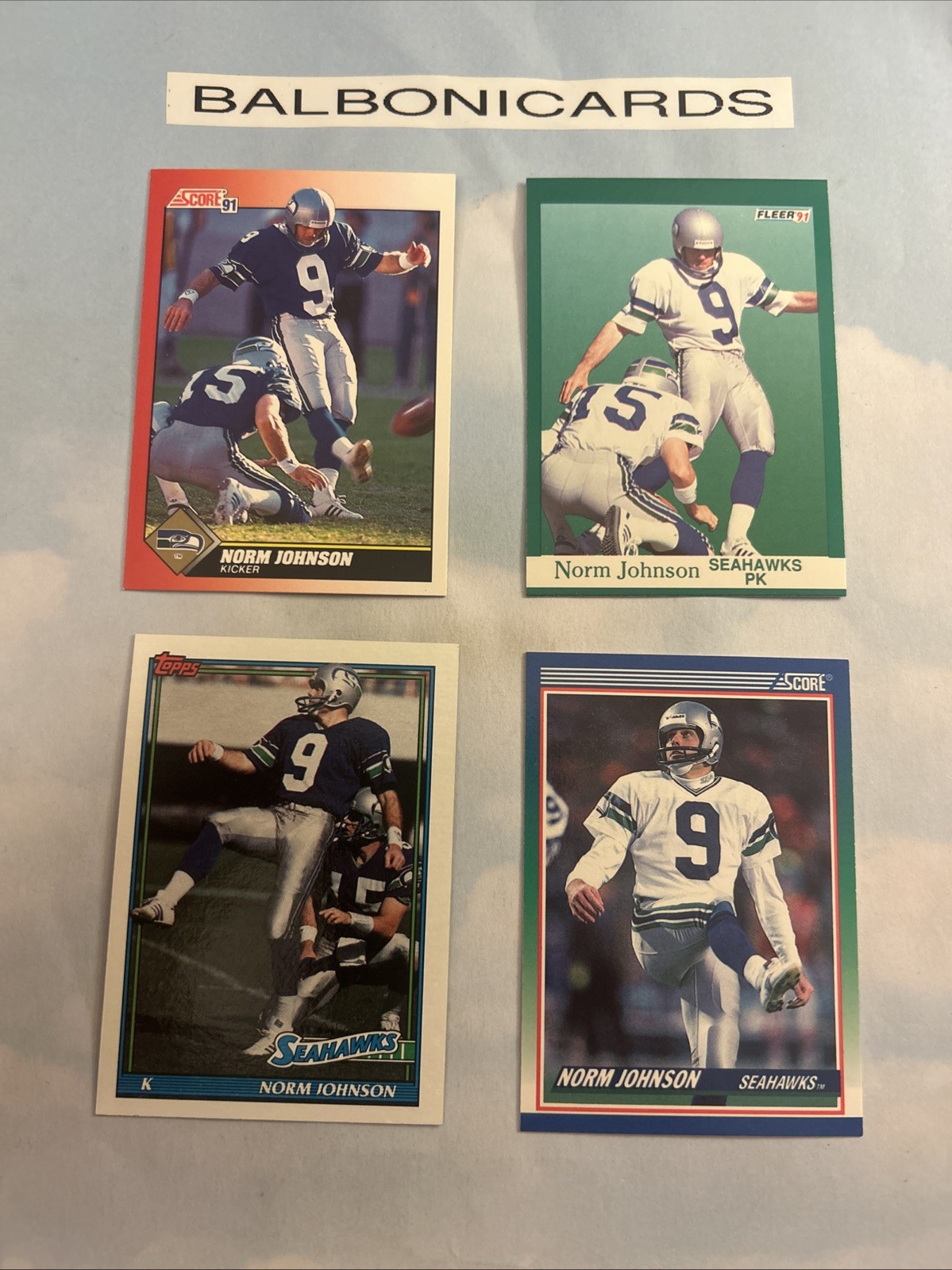 Norm Johnson 4 Card Lot Fleer Score Topps NM+ Seattle Seahawks Free Shipping!