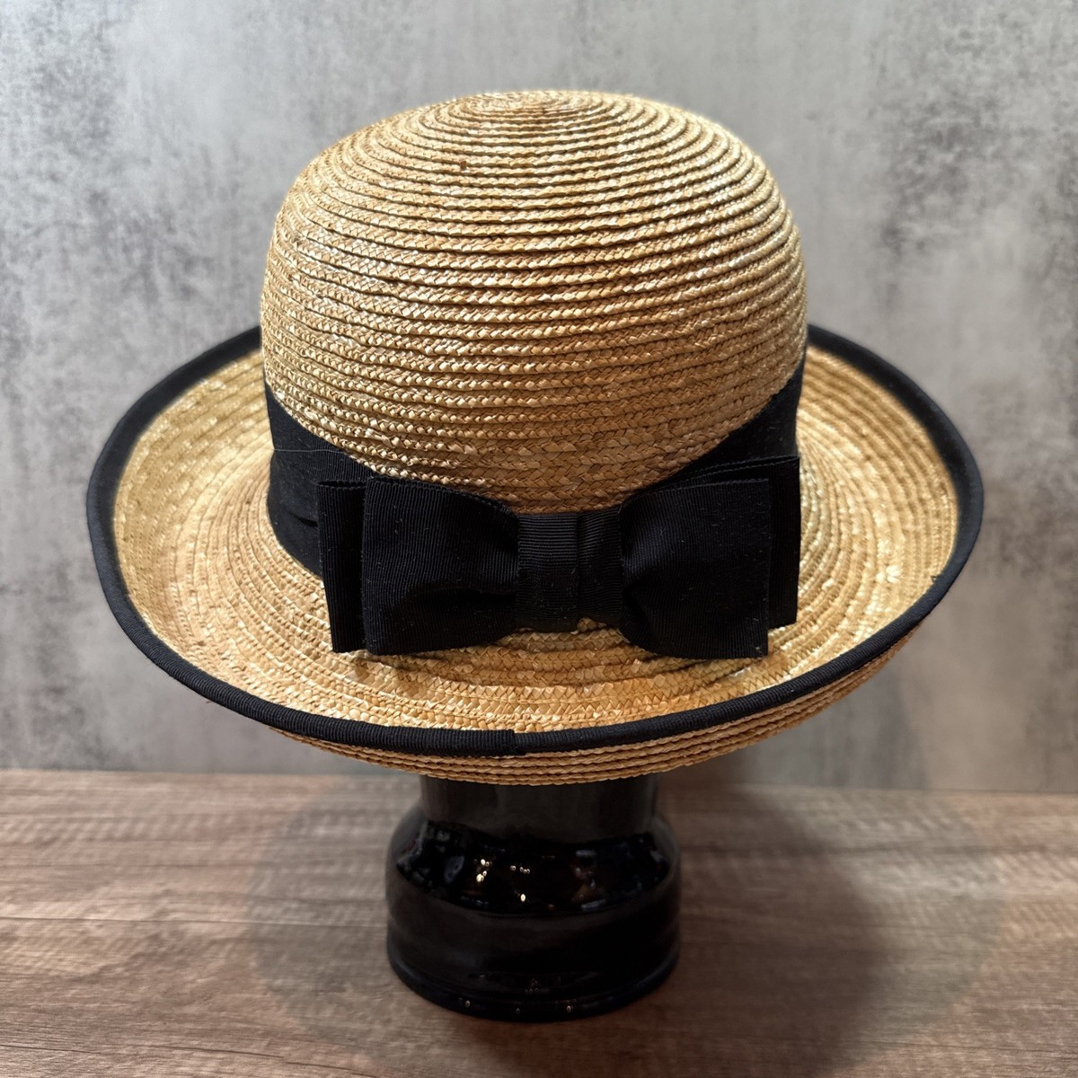 Eric Javits VTG Brown Black Velvet Color Block Grosgrain Bow Fascinator Hat EUC Salvatore Ferragamo Silk-Cotton Striped Sun Hat - Made in  main image 4