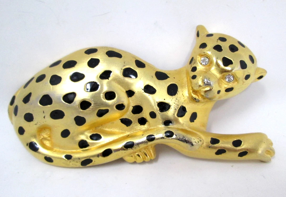 Vtg Cheetah Leopard Belt Buckle Womens Goldtone 1970s 1980s  display picture 1