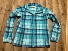 Columbia Sweater, Youth Girls Size Large, Blue, Plaid, Full Zipper, Fleece