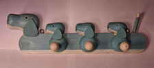 Vintage Blue Painted Wooden Dog Cloth Wall Hanger
