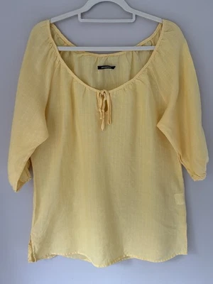 Atmosphere Yellow Striped Ramie Top Size 14 Short Sleeved Summer Holiday - Image 1 of 4