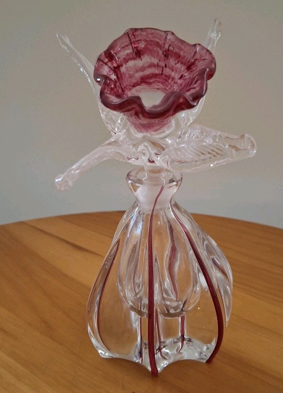 PAIRPOINT-Gunderson Flower Stopper Art Glass Perfume Bottle-Irving W. Rice & Co.