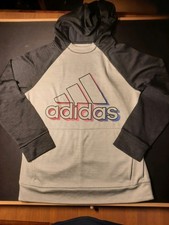 Girls Youth ADIDAS Pullover Hoodie Size Youth Small Black Gray 3 stripes logo
