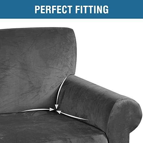 Fundas de terciopelo elástico para 3 fundas de sofá de cojín fundas de sofá gris - Imagen 5 de 7