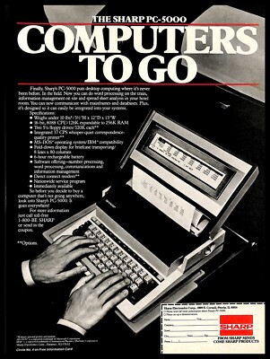 1984 Sharp PC-5000 Laptop Computer PRINT AD Retro Computers PC