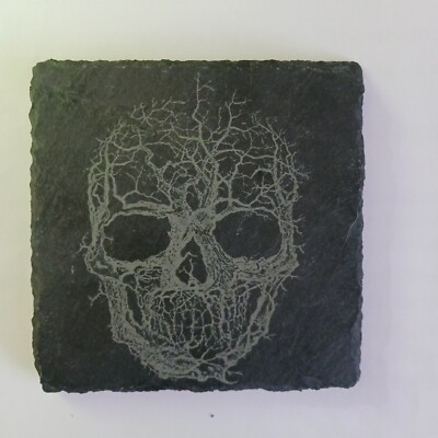 4 Pack of Slate Coasters Laser Engraved Skull