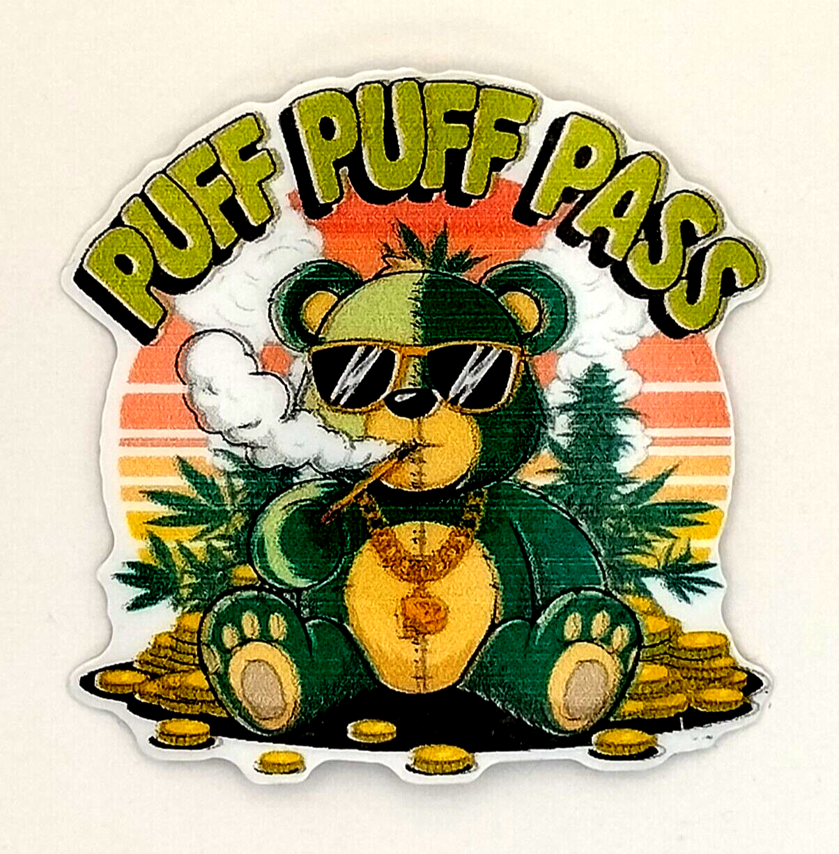 Puff Puff Pass Bear Vinyl Cannabis Weed Marijuana UV Safe Weatherproof Sticker