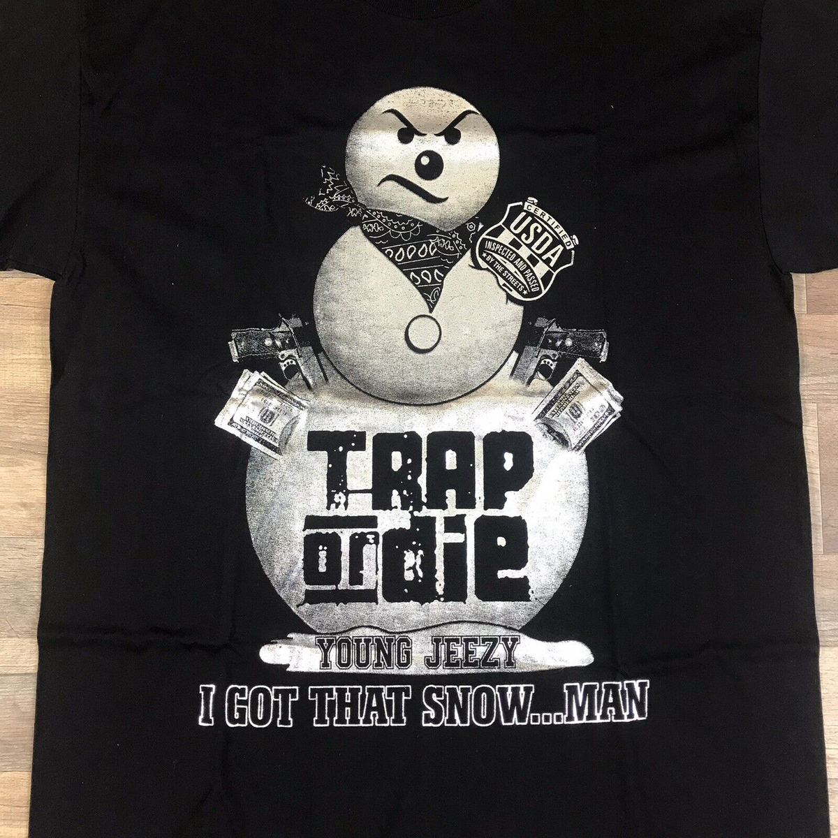 Vintage Young Jeezy Da Snowman Trap or Die Black Men T-Shirt All