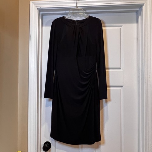 Ralph Lauren Womens Classic Jersey Dress Size 8P Black Mesh Inserts Draped - Picture 11 of 11