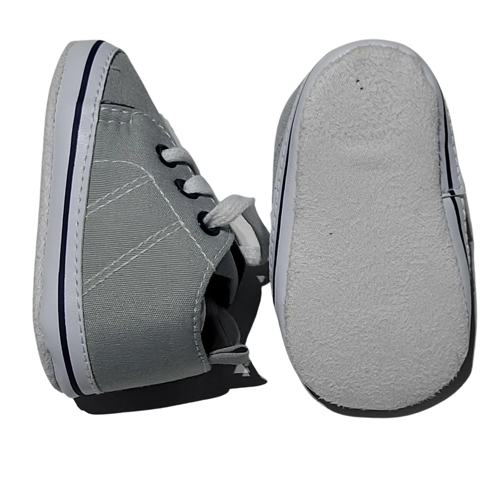 Zapatillas Robeez Mini Shoez Gris Blanco 3-6 Meses Lona Suave Suela Flexible Zapatos Foto 4 de 4