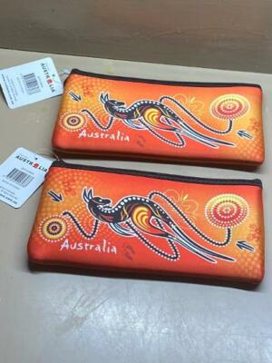 2 Kangaroo Aboriginal Art Case Pencil Pen Makeup Cosmetic Pouch Bag by Australia