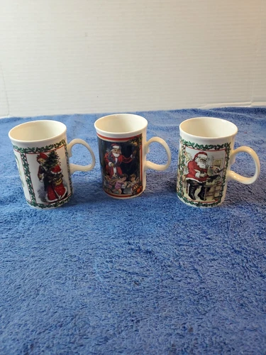 Set of 3 Dunoon Merry Christmas Coffee Mugs Cup Santa Claus Scotland Victorian 