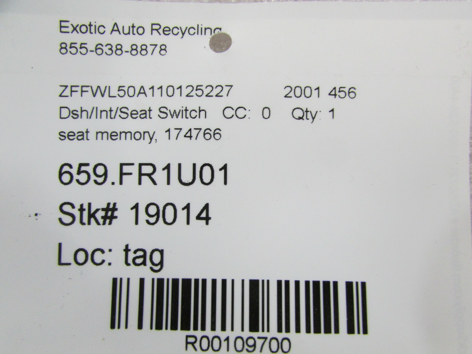 Ferrari 456, Seat Memory Switch, Used, P/N 174766