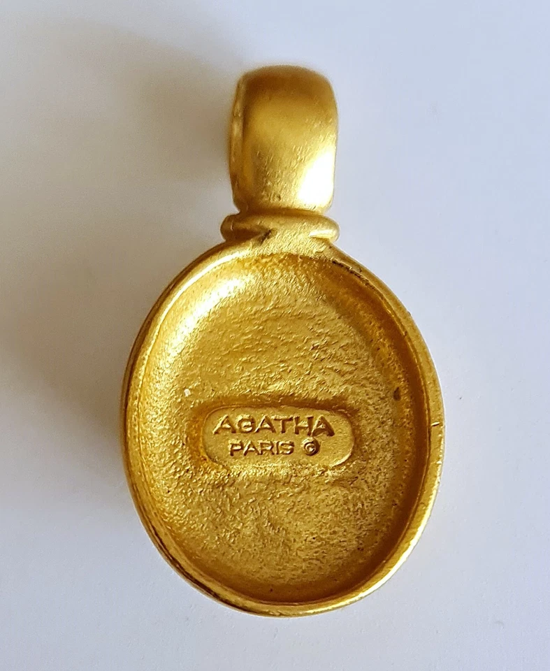PINGENTE RARO VINTAGE AUTÊNTICO FRANÇA AGATHA PARIS ANTIGO CAMAFEU PLACA DE OURO - Imagem 3 de 4