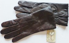 VTG NWT Bechamel Brown Leather Gloves Women 7 Fleece Lined Elastic Wrist Soft 