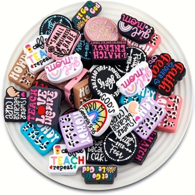 40Pcs Mixed Letter Theme Silicone Focal Beads Bulk Diy Pens Craft Supplies