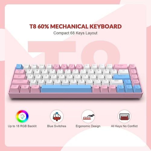 Teclado mecánico ZIYOU LANG T8 y cable USB C en espiral con retroiluminación LED RGB - Imagen 13 de 25