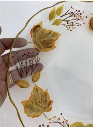 Pier 1 Imports Clear Glass Fall Leaves Hand Painted Dinner Plates Set Of 2 - Picture 4 of 4