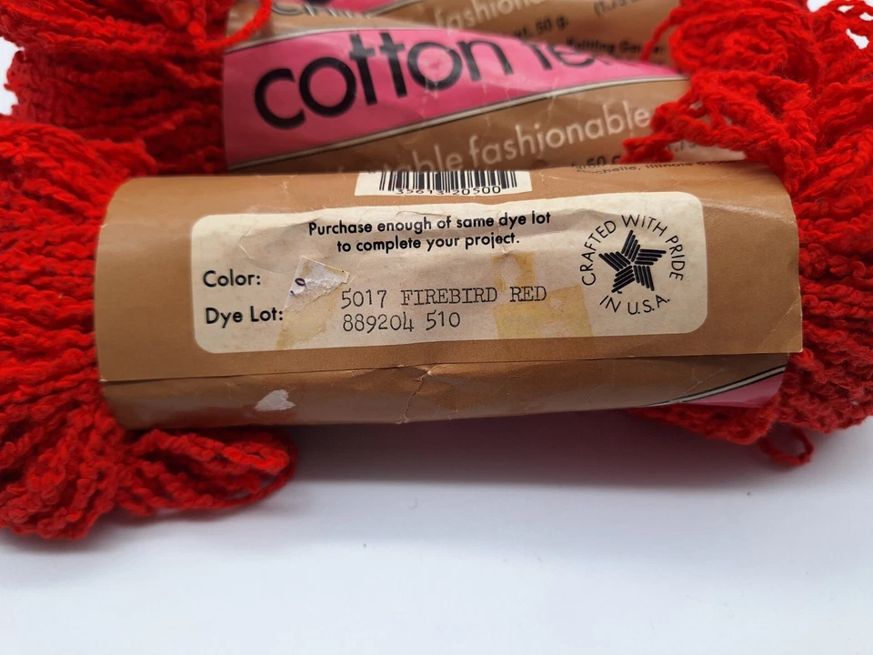 4 madejas de algodón Caron Terry 5017 rojo Firebird 85 % algodón 15 % rayón Foto 3 de 4