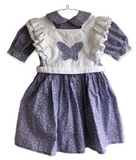 VNTG APRON DRESS TODDLER PINAFORE BUTTERFLY FLORAL COTTAGE CORE PRAIRIE 3T