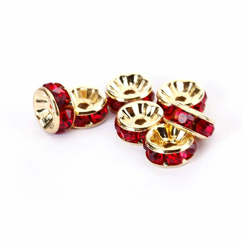 Red Rhinestone Rondelle Spacers Gold/Silver 4mm 6mm 8mm 10mm 50pcs Per