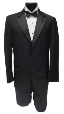 42 R Complete Basic Black Notch Tuxedo Coat Pant Vest Tie Shirt links Prom Mason