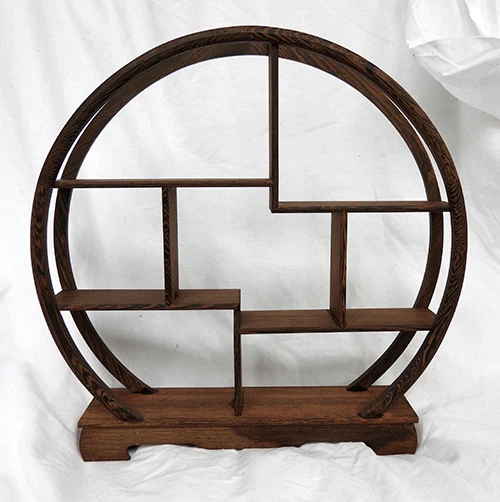 Traditional Chinese Wooden Moon Design Display Stand for Netsuke Curios NEW