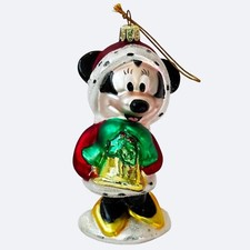 Minnie Mouse Disney Blown Glass Christmas Ornament Santa Hat 4.75"