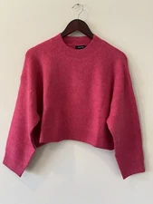 🩷 New Love Tree Cropped Sweater Top Small Fuzzy Crewneck Drop Shoulder Pink