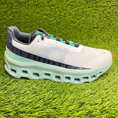 On Cloudmonster Damengröße 10,5 weiß grün sportliche Laufschuhe Turnschuhe