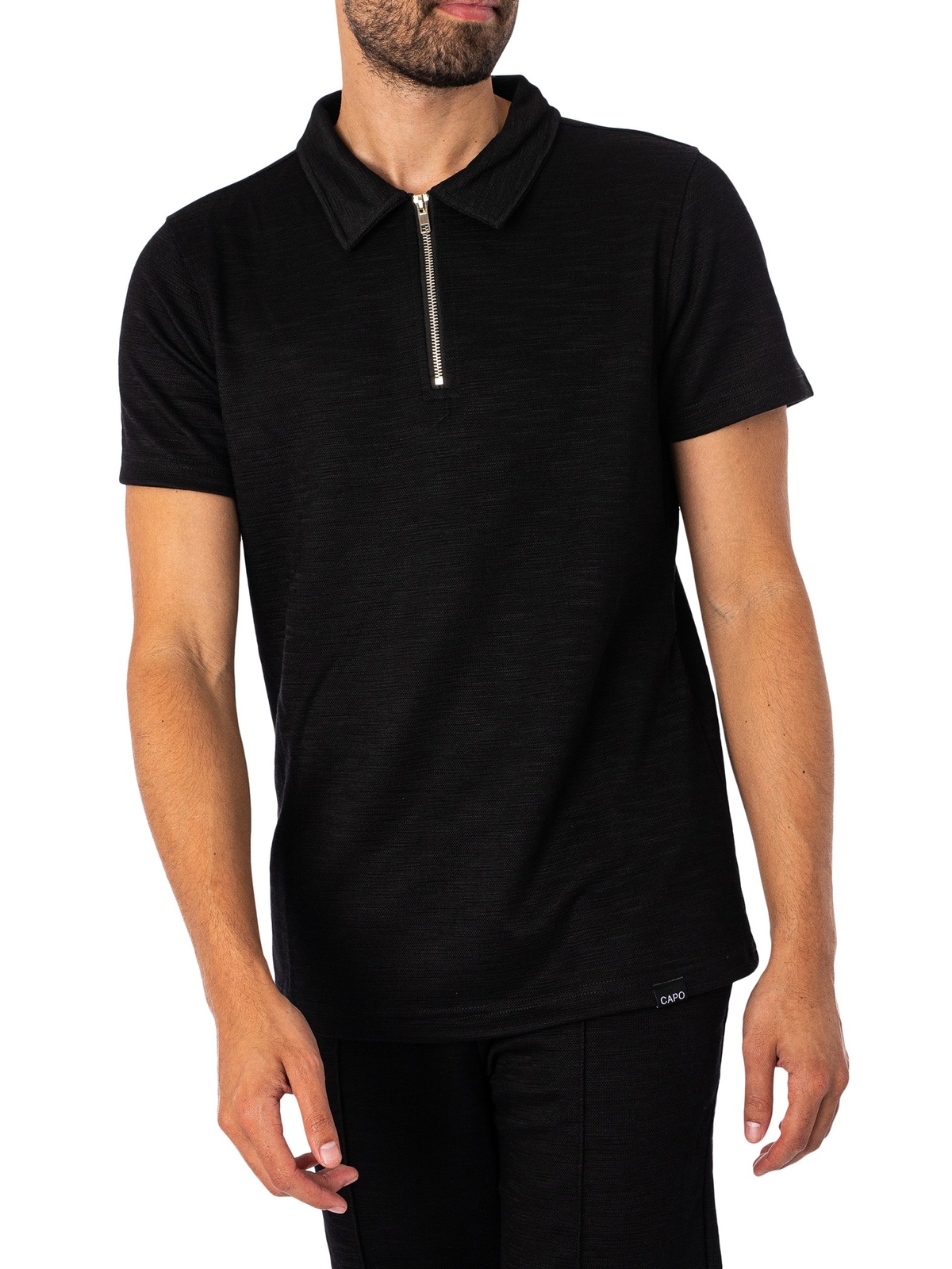 Мужская рубашка поло CAPO Interlock Slub на молнии, черный