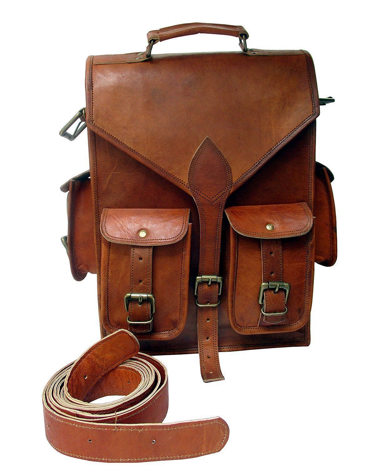 Vintage Large Mens Leather Backpack Briefcase Rucksack Laptop Shoulder Bag  