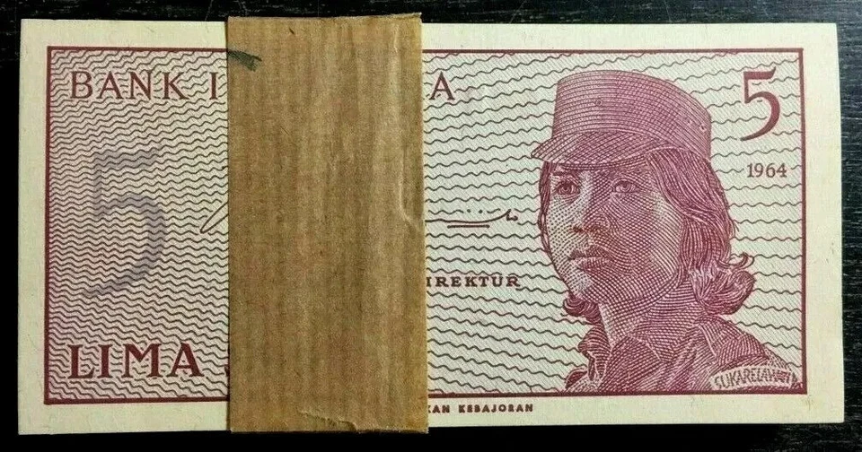 INDONESIA 5 SEN P-91 1964 Rare REPLACEMENT X 100 PCS BUNDLE LOT UNC MONEY NOTE - Image 3 of 3